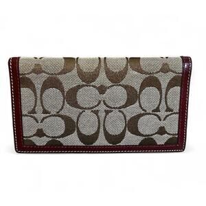 Coach Vintage Hampton Signature Checkbook Cover Brown Logo Canvas Leather